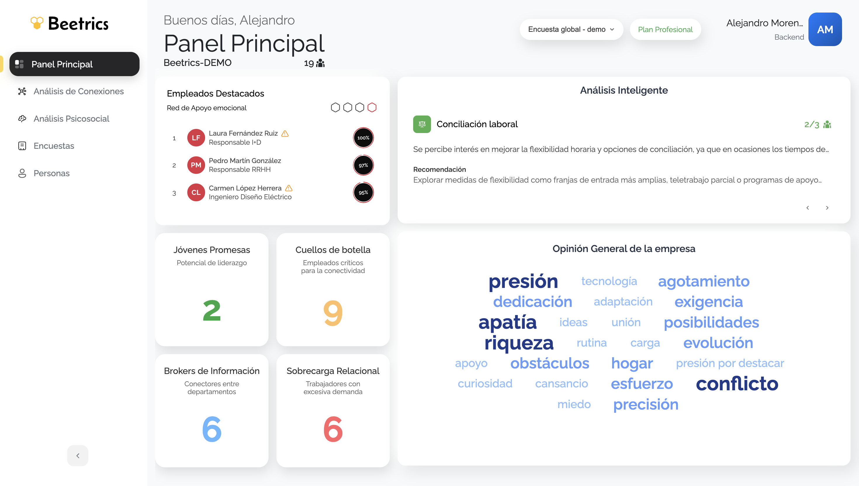Beetrics Main Dashboard — Dashboard with organizational analysis